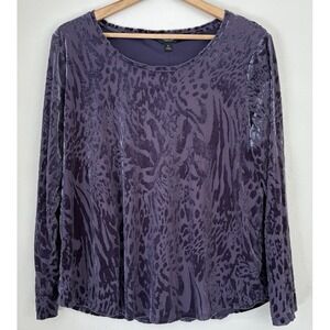 Velvet Burnout Mesh Animal Print Whimsigoth Women's Blouse Top Purple XL Fairy